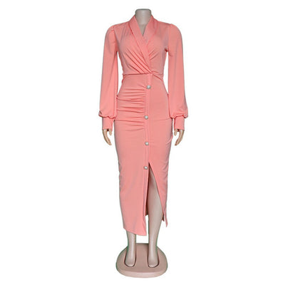 African Cute Woman   Long-sleeved Dress Office Dresses